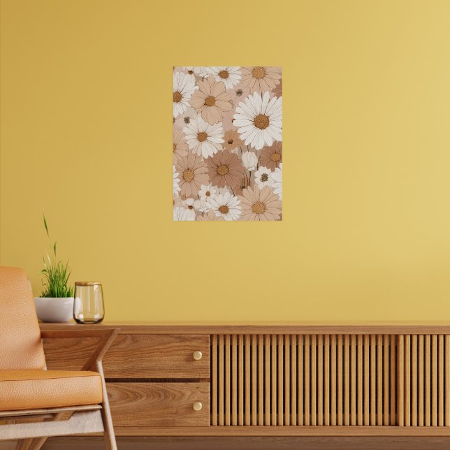 Póster Boho Earth Tone Daisy Tan Floral Pattern (Salón 2)