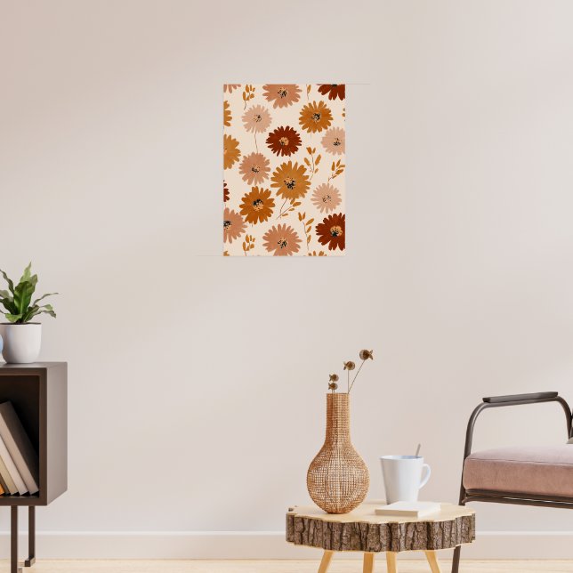 Póster Boho Earth Tone Daisy Tan Floral Pattern (Salón 3)