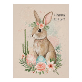 Póster Boho Easter Bunny Imprimible Whimsical Pastel