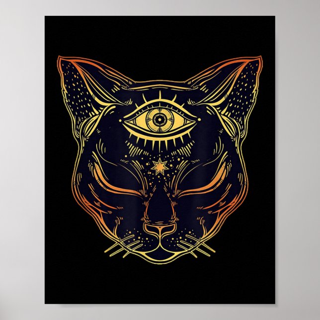 Póster Boho egipcio de Halloween para gatos negros - Bruj (Frente)