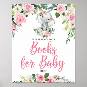 Póster Boho elefante ruborizando libros florales para el
