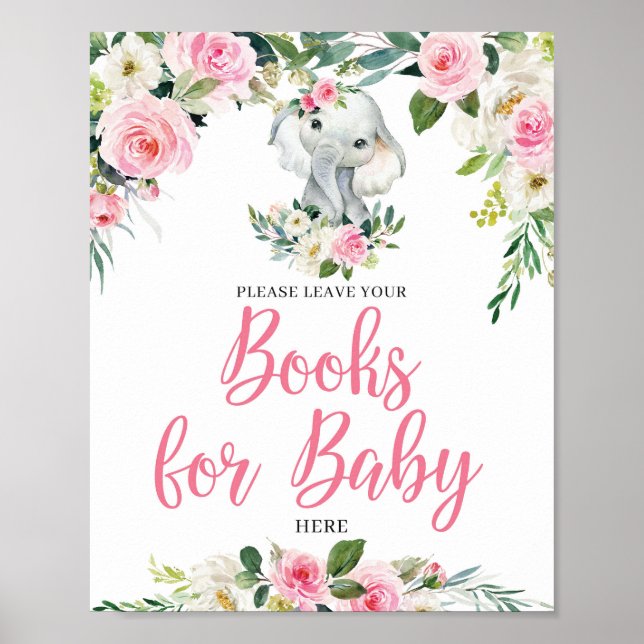 Póster Boho elefante ruborizando libros florales para el  (Frente)