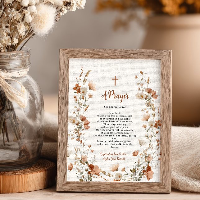 Póster Boho elegante Wildflower Dusty Rosa Baptism Prayer (Boho elegant Wildflower Dusty Rose Baptism Prayer Poster)