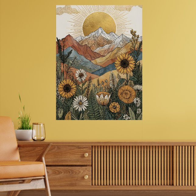 Póster Boho Estallido Solar Celestial Montaña Girasol (Salón 2)