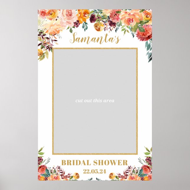 Póster Boho Fall blush burgundy orange floral photo prop (Frente)