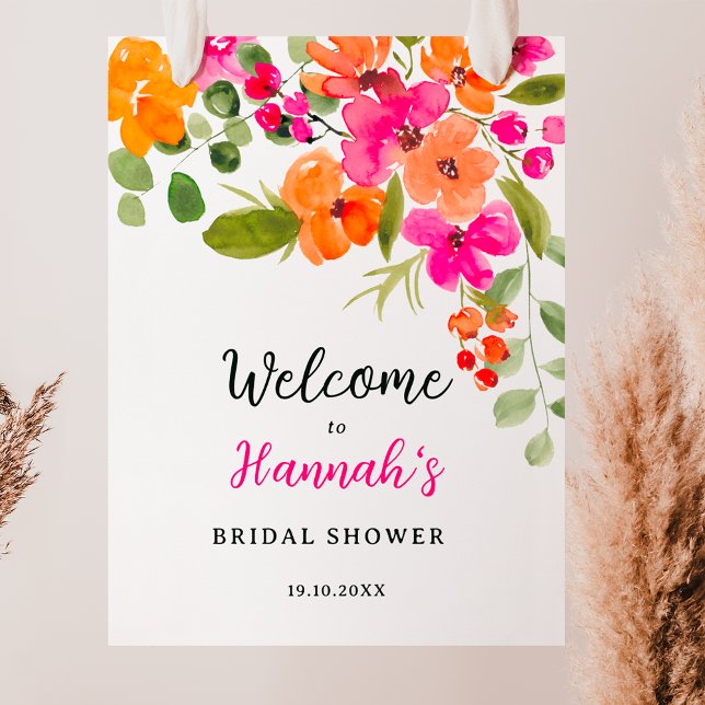 Póster Boho fall naranja floral acuarela novia bienvenida (Boho fall orange floral watercolor bridal welcome poster)