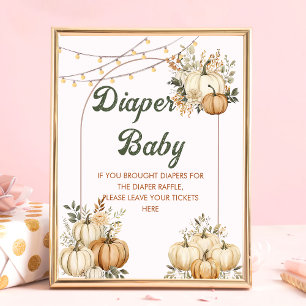 Póster Boho Fall Pumpkin Baby Shower Diaper Raffle Poster