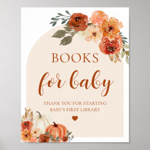 Póster Boho Fall Pumpkin Books para el Rótulo de Baby Sho