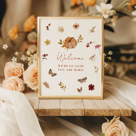 Póster Boho Fall Terracotta Pumpkin Bridal Welcome Sign