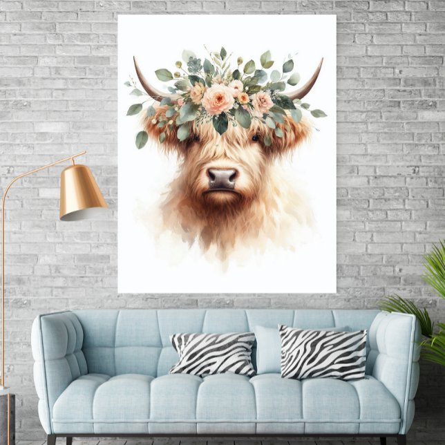 Póster Boho Farmhouse Cow Print with Floral Crown Poster (Subido por el creador)