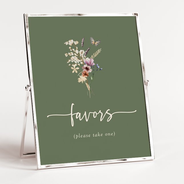 Póster Boho Favors Poster (Watercolor Wildflower Sage Green Boho Favors Poster with Butterfly by Painted Paperie
)