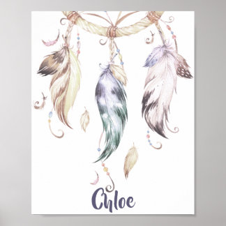Póster Boho Feather Dream Catcher Wall Art