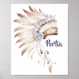 Póster Boho Feather Headdress Wall Art