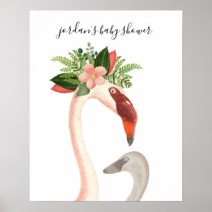 Póster Boho Flamingo Mama + Chick Baby Shower Poster