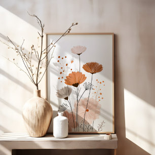 Póster Boho Floral Abstracto   Botánica Terracota Neutral