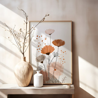 Póster Boho Floral Abstracto | Botánica Terracota Neutral