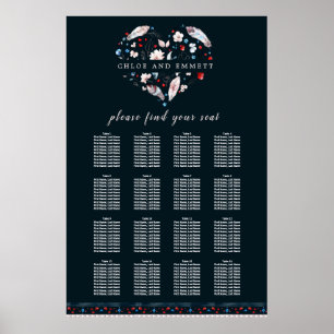 Póster Boho Floral and Feathers 16-Table Seating Chart
