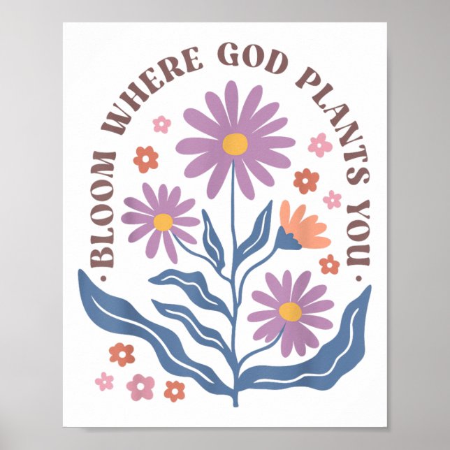 Póster Boho Floral Bloom Where God Plants You Cute Motiva (Frente)