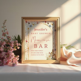 Póster Boho Floral Bunny Beige Mom-osa Bar Rótulo