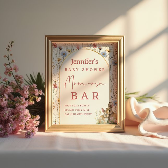 Póster Boho Floral Bunny Beige Mom-osa Bar Rótulo (Subido por el creador)