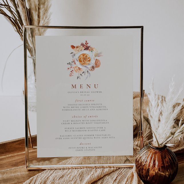 Póster Boho Floral Coffee Tema Bridal Shower Menú Rótulo (Coffee theme bridal shower menu sign)