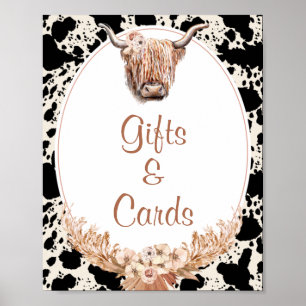 Póster Boho Floral Cow Regalos y Tarjetas Rótulo Baby Sho