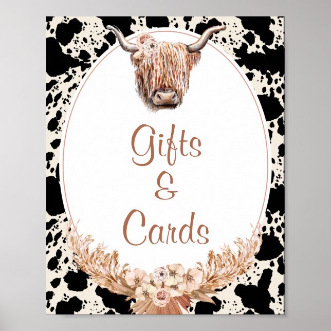 Póster Boho Floral Cow Regalos y Tarjetas Rótulo Baby Sho (Frente)