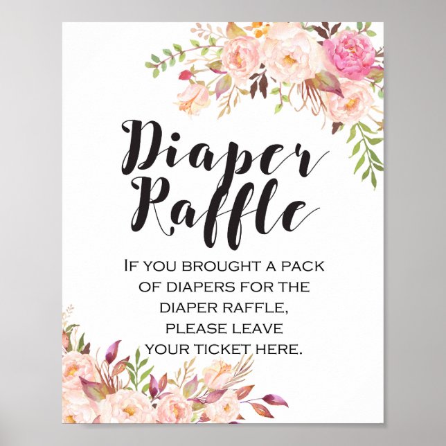 Póster Boho floral Diaper Raffle Rótulo Baby Shower (Frente)