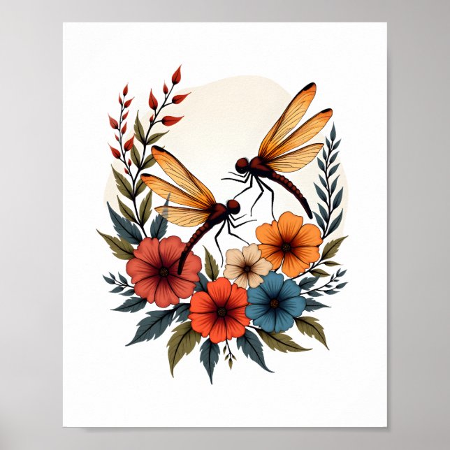 Póster Boho Floral Dragonfly (Frente)