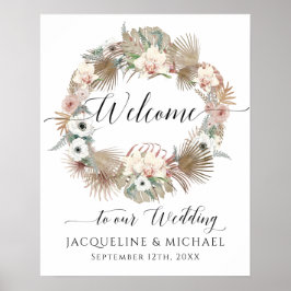 Póster BOHO Floral Dried Palm Foliage Boda de bienvenida