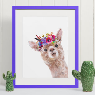Póster Boho Floral Llama Alpaca Guardería Infantil