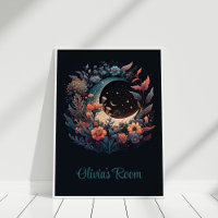 Boho Floral Moon con Poster de nombre personalizad