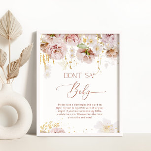 Póster Boho floral No digas Poster de juego de bebé