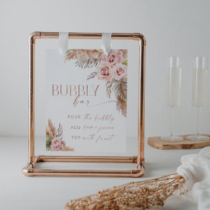 Póster Boho Floral Pampas Rosa Gold Bubbly Bar