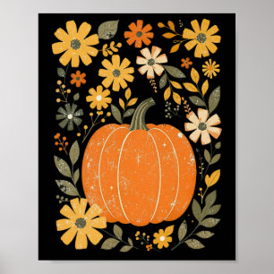 Póster Boho Floral Pumpkin Día de Acción de Gracias Vibes