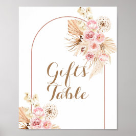Póster Boho Floral Rosa Pampas Regalos de hierba Rótulo d