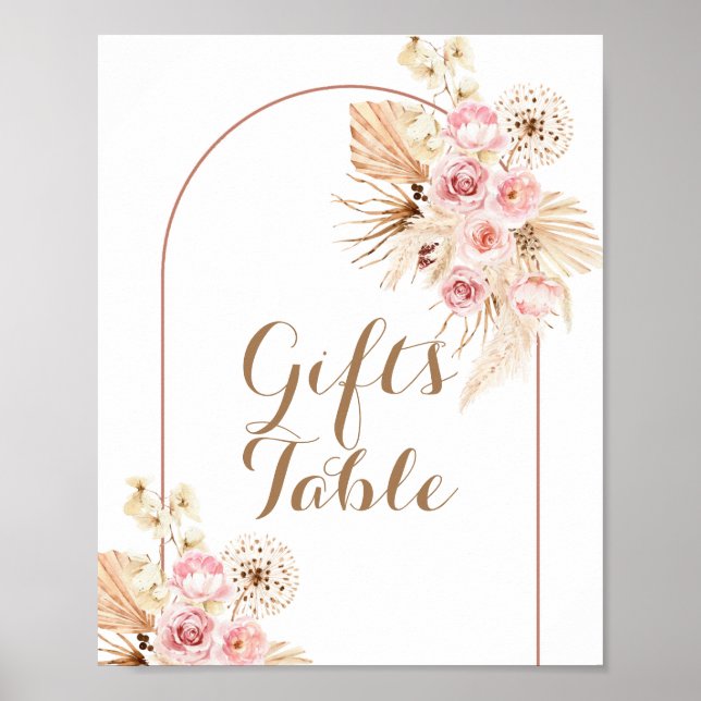 Póster Boho Floral Rosa Pampas Regalos de hierba Rótulo d (Frente)