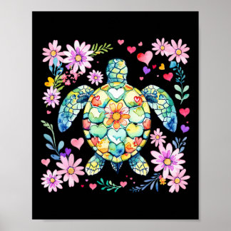 Póster Boho Floral Sea Turtle Ocean Animal Summer Vibes B