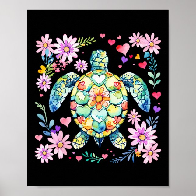 Póster Boho Floral Sea Turtle Ocean Animal Summer Vibes B (Frente)