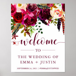 Póster Boho Floral | Signo de bienvenida de Boda