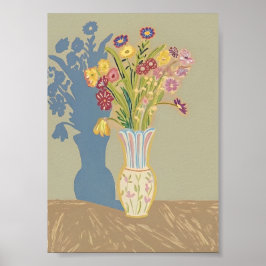 Póster Boho Floral Still Life with Blue Shadow Modern Fol