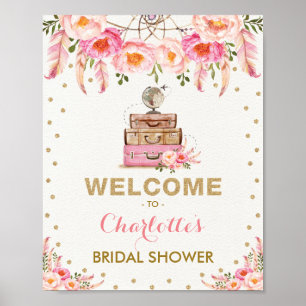 Póster Boho Floral Viaje Bridal Shower Chic Señorita a Sr
