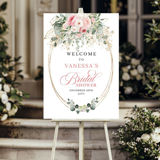 Póster Boho Flores Polvorientas Rosadas Verdor Lluvia de  (Boho Dusty Pink Flowers Greenery Bridal Shower Welcome)
