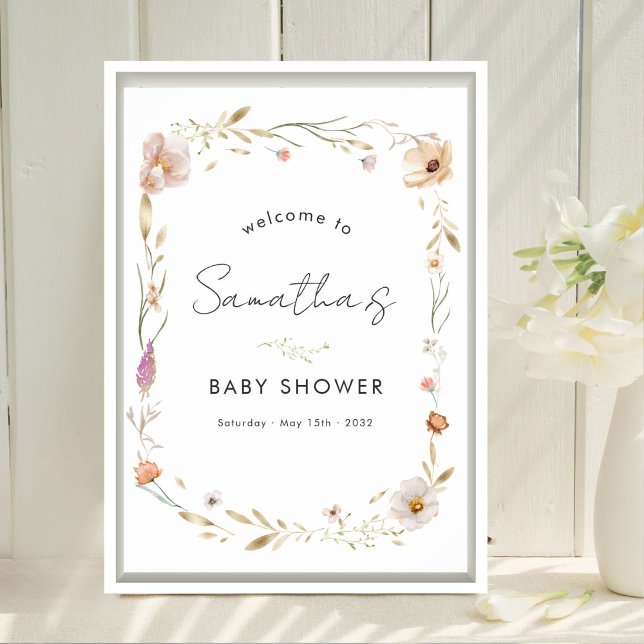Póster Boho Flower Baby Shower Welcome (Boho Flower Baby Shower Custom Welcome Poster. Available in Prints & Instant Download)
