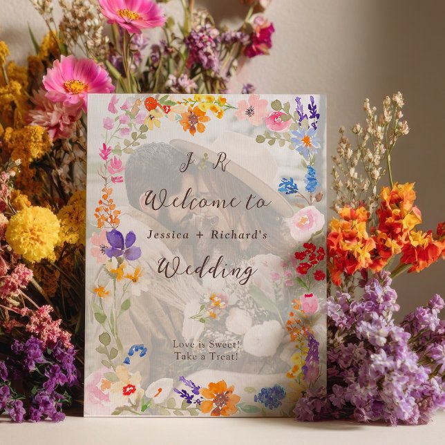 Póster Boho garden summer floral photo wedding welcome (Boho garden summer floral photo wedding welcome poster)