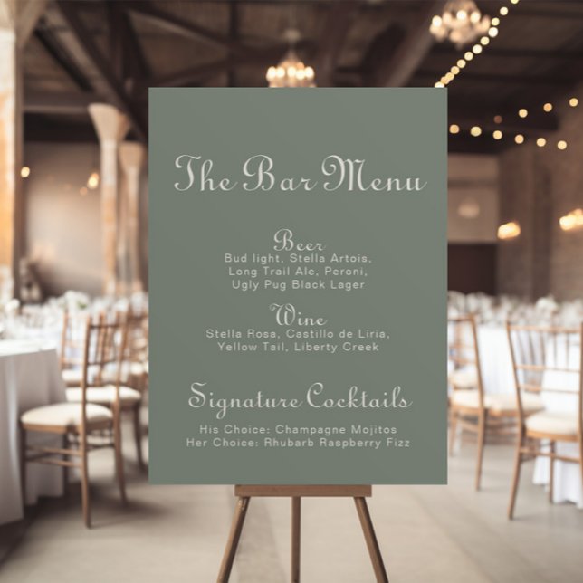 Póster Boho Green Wedding Bar Menu   (Subido por el creador)