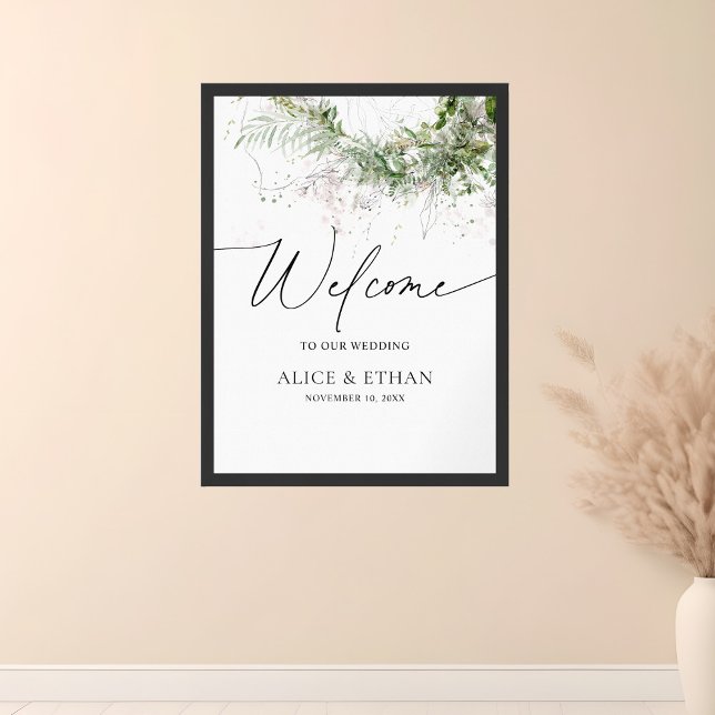 Póster Boho Greenery deja a Boda de bienvenida de guión (Subido por el creador)