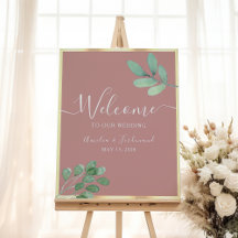 Boho Greenery Dusty Rosa Boda Poster de bienvenida