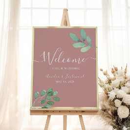 Póster Boho Greenery Dusty Rosa Boda Poster de bienvenida