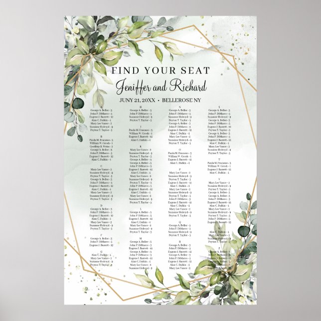 Póster Boho Greenery Foliage Eucalyptus Gold Seings (Frente)
